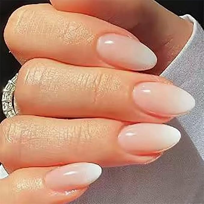 6 Packs (144 Pcs) Press on Nails Medium Almond Fake Nails Solid Color False Nails with Designs French Tip Glossy Glue on Nails Full Cover Acrylic Artificial Stick on Nail for Women Girls Manicure