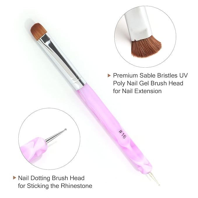 French Manicure Brush - Two Way Nail Art Brush with Dotting Tool for Cuticle Clean Up & Nail Art Design - Professional Salon Quality, Dotting Pen (16#, Purple)