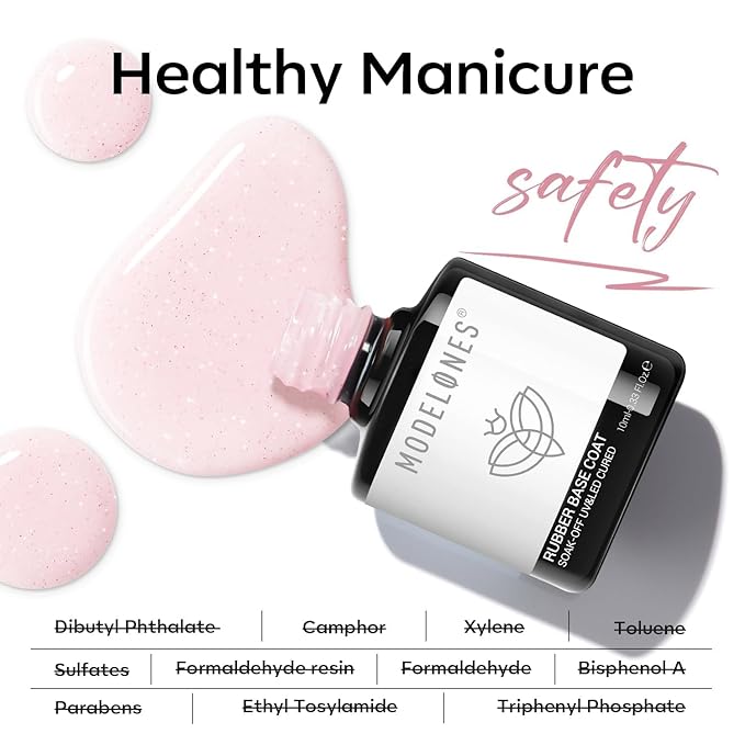 modelones Builder Rubber Gel Base Coat for Nails, Nude Glitter Rubber Base Gel Nail Polish for Strengthen Apex Building Extension Protect Weak Nails Long Last U V Manicure Gift for Women