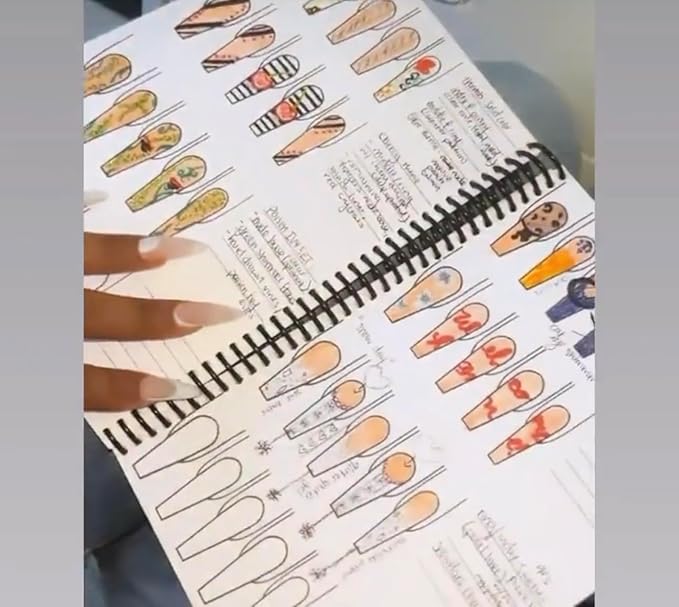 Acrylic Nail Practice Workbook Reusable Ombre French tip Stilleto Template 3D Nail Art Training Book for Gel X Poly Builder Gel Nail Polish Acrylic Nail foils Crystals Rhinestones Glitter (3)