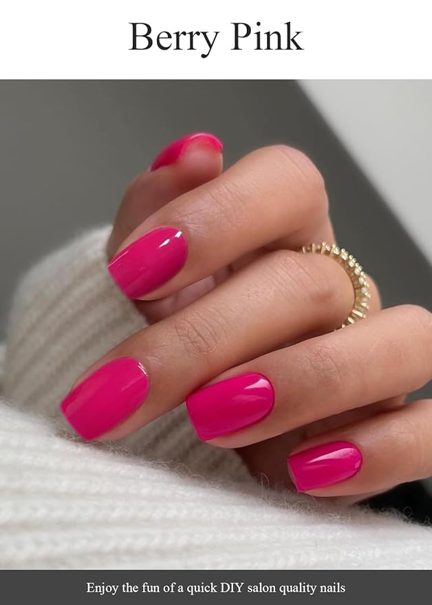 Semi Cured Gel Nail Strips (Berry Pink), 20 Pcs Gel Nail Wraps, Stickers, UV Light Required, Salon Quality, Long Lasting