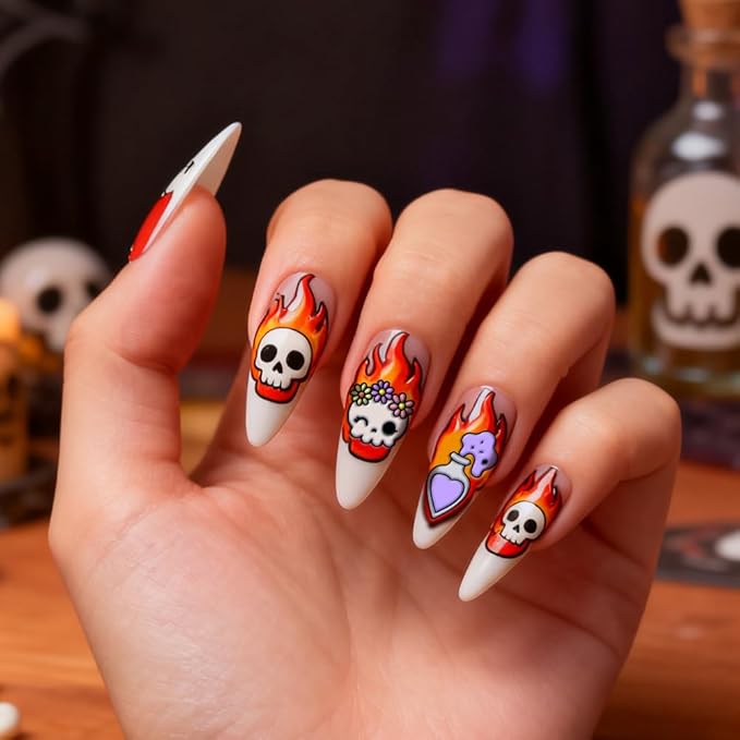PH PandaHall 3pcs Cartoon Skull Nail Stamping Plates, Spooky Skull Vial Nail Art Templates Gothic Style Stainless Steel Image Plate Art Stencils with Tool for DIY Print Manicures Salon Design Decor