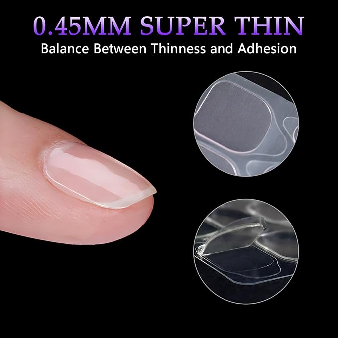 Laza 10 Sheets 240Pcs Pink Nail Adhesive Tabs 12 Sizes Waterproof Fake Nail Glue Sticker Super Sticky Nail Bond Double Sided Jelly Glue for Press On Nails Stickers Manicure Nails Glues Tabs No Crease