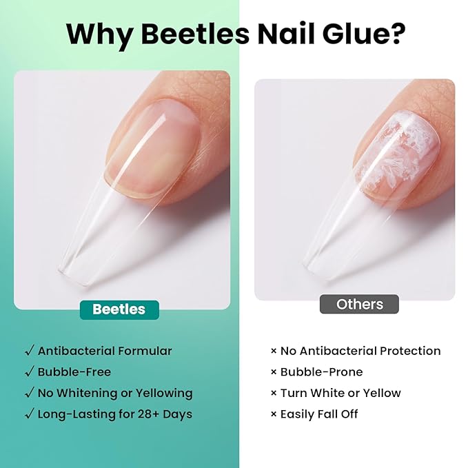 Beetles 10ml Super Strong Nail Glue for Press On Nails, Upgraded Formula, Quick-Dry Brush On, No UV Needed, Long-Lasting for Nail Tips & Acrylics Fake Nails, DIY Home Manicure