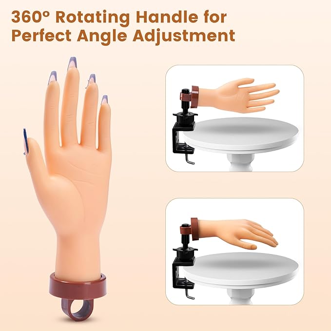 Practice Hand for Acrylic Nails - Nail Mannequin Hand Fake Hand Flexible Manicure Training Hand Nail Art for Beginners(without Stand)