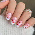 CurvLife Short Oval Press on Nails, Pink Heart French Tip Fake Nails, Reusable Soft Gel Glue-on Nails with Adhesive Tabs, Salon Quality for Women Girls
