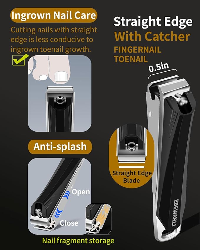 Ingrown Toenail Tool, 6 PCS Stainless Steel Pedicure Tool, Straight Edge and Curved Slanted Nail Clippers Cutters for Ingrown Toenail Correction Removal Kit at Home for Seniors, Men, Women