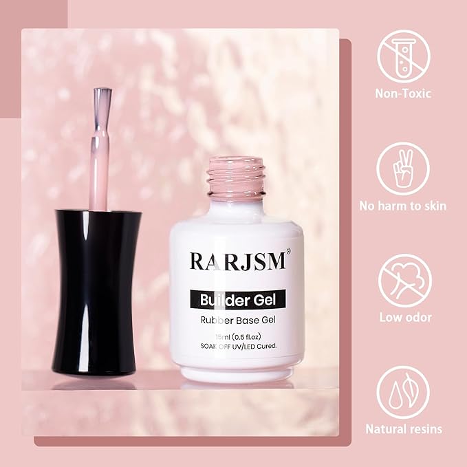 RARJSM Rubber Base Gel Nail Polish Pastel Pink Nude Skin Tone Rubber Base for Nails Natural Nude Color French Manicure Brush on Extend Gel Builder Soak Off Curing Requires 15ml Salon Home DIY Use