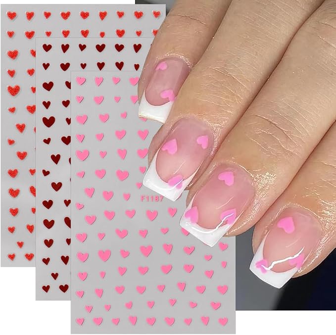 6 Sheets Valentines Nail Stickers 3D Self-Adhesive Mini Heart Nail Art Stickers Set Glitter Pink Red Heart Nails Design Decal Romantic Valentine Stickers for Nails DIY Women Manicure Decoration