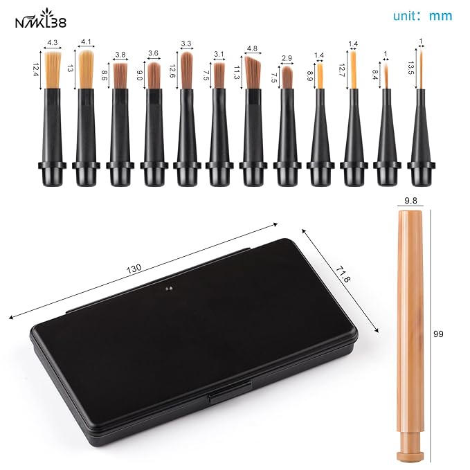 NMKL38 12 Pcs Replacement Nail Drawing Pen, Nail Art Painting Pen Brush Acrylic Round Flat Painting Drawing Liner Nail Tools