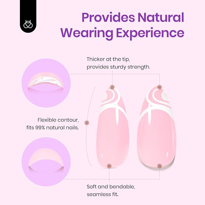 Beetles French Tip Press On Nails 224 Pcs Short Almond Pink Press On Nails 4 in 1 Gel Nail Tips Pre-Applied Primer and Base Coat, No File Need DIY Manicure Easy False Nail Tips for Nail Extension
