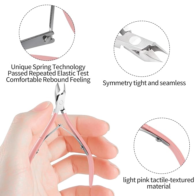 Cuticle Trimmer Cuticle Nippers,Professional Cuticle Remover Tool Kit，Stainless Steel Manicure Tools for Nail Care and Dead Skin Removal(Pink)