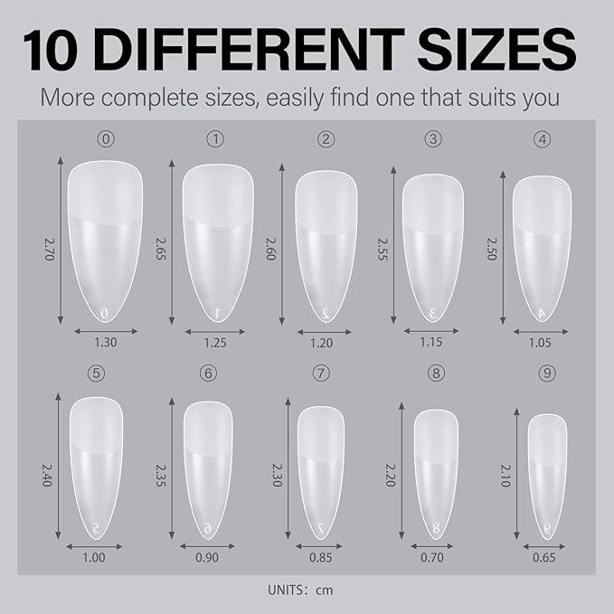 AILLSA Almond Full Cover Nail Tips Upgraded Matte Prefiled Gel Nails Tips False Gelly Press on Soft Nail Tip Medium Almond Shaped Nails for Nail Extensions DIY Holiday Gift (240Pcs 10 Sizes)