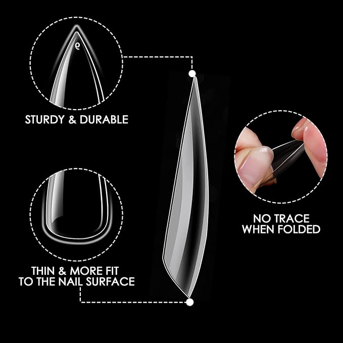 Stiletto Nail Tips, 360PCS Full Cover Clear ABS False Nails for Acrylic Nails, DIY Nail Art & Manicure Salon, 12 Sizes