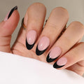 French Tip Press On Nails Almond Short Fake Nails with glue, Soft Gel Black French Tip Press on Gel Nail, Reusable Stick On Nail in 16 Sizes - Glue On Nails 32 Pcs