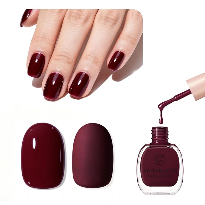AZUREBEAUTY Dark Red Nail Polish, Quick Dry Strengthening Formula, Natural Nail Treatment, DIY Salon at Home, Women Gifts, 0.34 fl oz