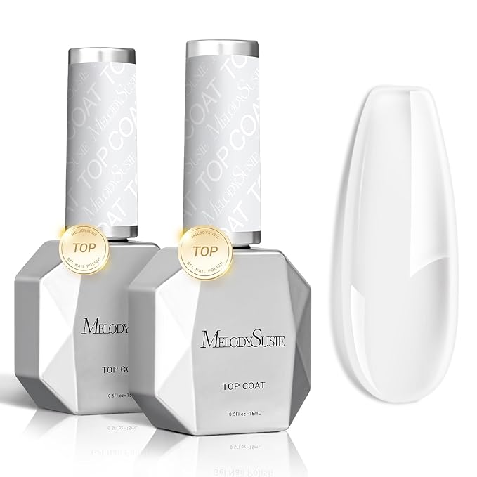 MelodySusie 2PCS 0.5fl oz Gel Top Coat Set,No Wipe High Gloss Shine Finish Long Lasting Top Gel for Clear Nail Gel and Acrylic Nails,essential for Home DIY and Nail Salon