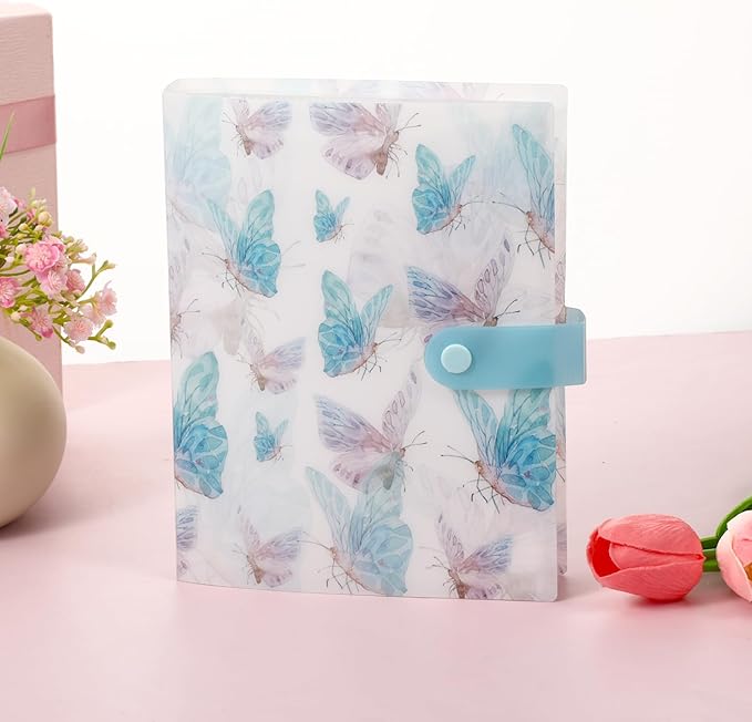 144 Slots Nail Art Artistic Stickers Storage Book Transparent Decals Organizer Tools DIY Design Manicure Decoration Empty Photo Display Showing Collecting Album Holder(Blue Butterfly)