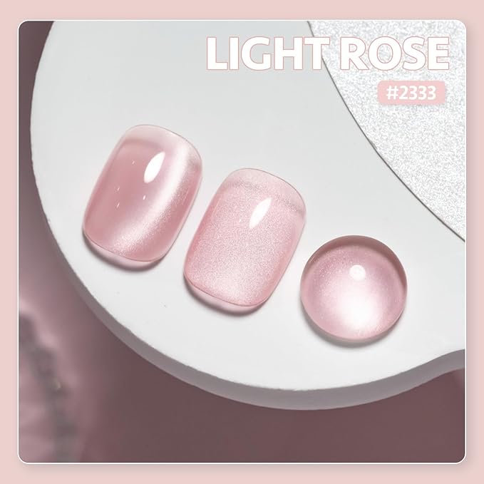 GAOY Pink Glassy Cat Eye Gel Nail Polish, 16ml Glitter Holographic Nail Polish with Magnet, Reflective Translucent UV Gel, 2333 Light Rose