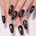 Black Star Moon Press on Nails, Long Almond Acrylic Fake Nails Design, Natural Reusable Glue-On Nails Kit for Women DIY 3D False Nail Art Decoration Gift, Salon Quality Reusable 15/30 Psc