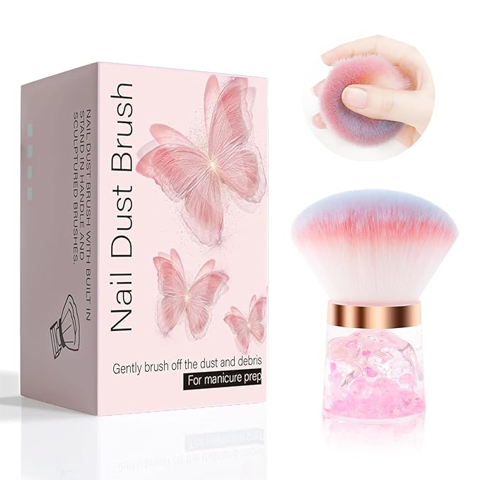 ANGNYA Nail Dust Brush, Round Nail Art Dust Powder Remover Brush with Acrylic Handle, Fluffy Dust Brush for Nails Soft Nail Duster Brush (Round)