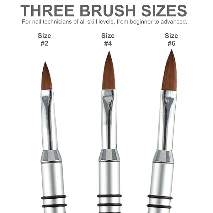 3 Pack 3d Nail Art Brush for Acrylic, Flower Brush for Acrylic Nails Kolinsky with Non-slip Handle (Size # 2/#4/#6)