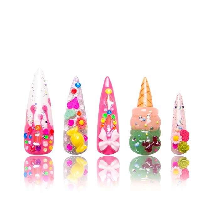 LOVFUL Press on Nails Dripping Sweetness | Handmade with Full Covered Crystals | Reusable Full Cover Nails | Stiletto Mid Length 1.7 in | H248-L