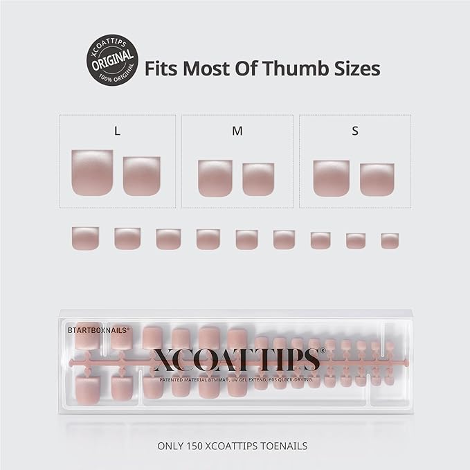 BTArtboxnails XCOATTIPS Toe Nail Tips - Lamp-Curable Sharp quare Cat Eye Press On Toenails for Women, 150 Soak Off Glitter Toe Nail Extensions in 15 Sizes, Builder Gel & Top Coat Required