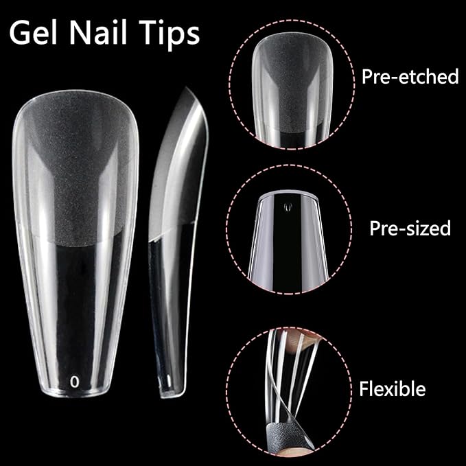 240pc Coffin Gel Nail Tips Long Fake Nails Clear Press ons Nail, Long Coffin Nails Tips Acrylic Nails Extension Soft Gel Nails Tip Full Cover Ballerina False Nail Clear Artficial Fingernails