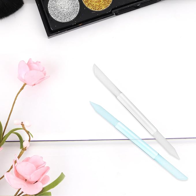 Sibba Cuticle Pusher Glass Cuticle Remover Tool Double Sided Cuticle Trimmer Manicure Stick Professional Precision Filing Abrasive Surface Nail Salons Set for Women Girls (2pcs (Transparent,Blue)