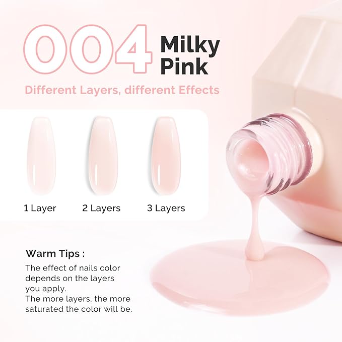 MelodySusie Milky Pink Builder Nail Base Gel for Nails Thickening, Soak Off UV Extension Gel, Rhinestone Nail Glue for Nail Art Design Salon DIY Manicure at Home Gift for Women-004