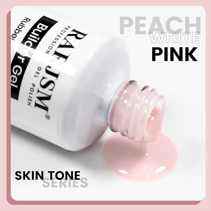 RARJSM Rubber Base Coat Gel Polish Nude Peach White Pink Skin Tone Rubber Base Gel for Nails Natural Color French Manicure Extend Gel Soak Off Curing Requires Single Bottle 15ml Salon Home DIY Use