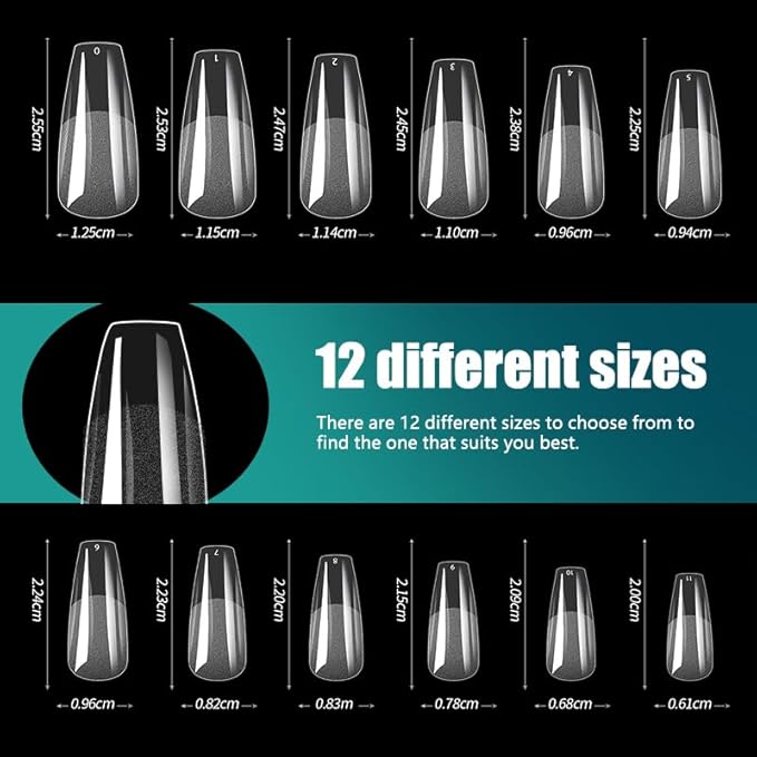 Medium Coffin Clear Nail Tips 600pcs Full Cover Soft Acrylic Press For Nail Kit Women Home DIY Fake Nails for Nail Extension 12 Size