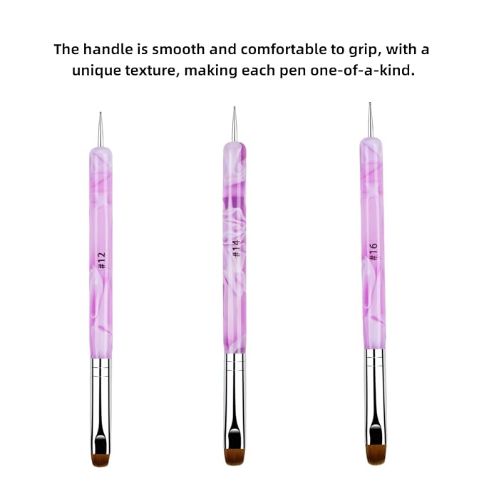 French Brush for Nails Premium 2 Way French Gel Acrylic Nail Art Brush & Dotting Tool ，#12#14#16 Professional French Tip Nail Brush Nail Salon Quality Brush, Nail Dotting Pen (3 Pcs)