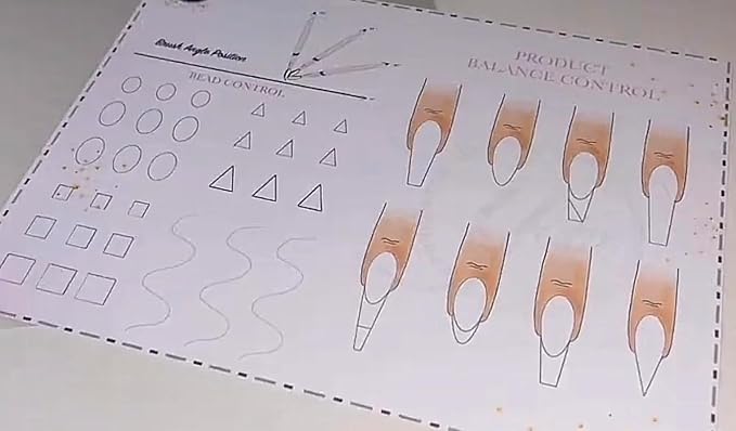 Gel & Acrylic Nail art Practice Sheet,Reusable Nail Art Training mat DIY Sticker Stencil Guide French Tip stiletto Nail Sculpting 3D Nail Design Worksheet Nail Tech Practice Gel X acrylic nails (13)