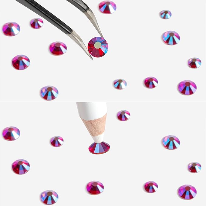 Beadsland Rhinestones for Makeup,8 Sizes 2500pcs Light Red AB Flatback Rhinestones Face Gems for Nails Crafts with Tweezers and Wax Pencil,Light Siam AB,SS4-SS30