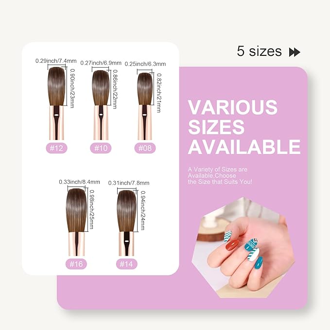 Acrylic Nail Brush Size 08, 100% Pure Kolinsky Nail Brush for Acrylic Application, Professional Nail Extension Manicure Tool Nail Drawing Pen for DIY Home Salon