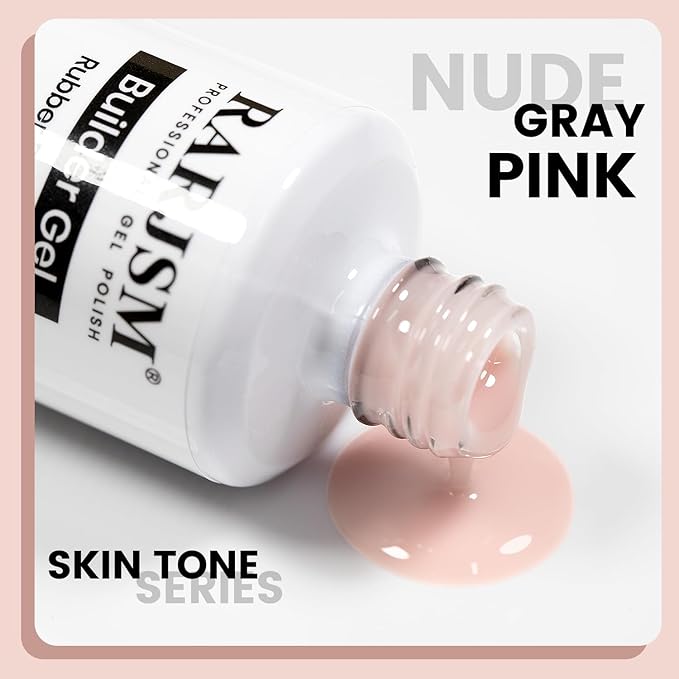 RARJSM Nude Gray Pink Rubber Base Gel Polish Skin Tone Jelly Rubber Base Gel for Nails Natural Clear Color French Manicure Brush on Extend Buidler Gel Soak Off Curing Requires 15ml Salon Home DIY Use