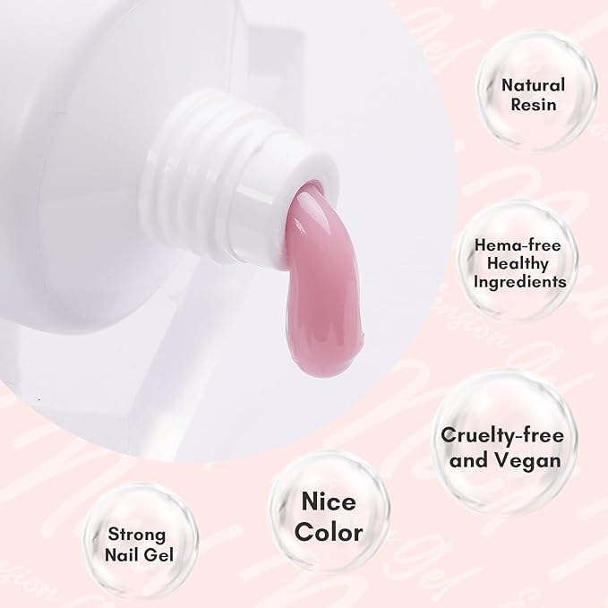 Makartt Poly Nail Gel 50ML Hema-Free Gel Builder for Nails, Pink Brown, Multifunctional Nails Extension Strengthener Hard Gel Long-Lasting Easy to Use DIY Home Salon