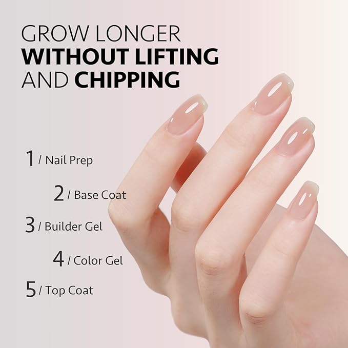 GAOY 6 Colors Builder Gel Set for Nails, Milky White Pink Nude Sheer Jelly Nail Strengthener, Soak Off Nail Extension Hard Gel, Yummy Jelly, Base Coat Top Coat Needed