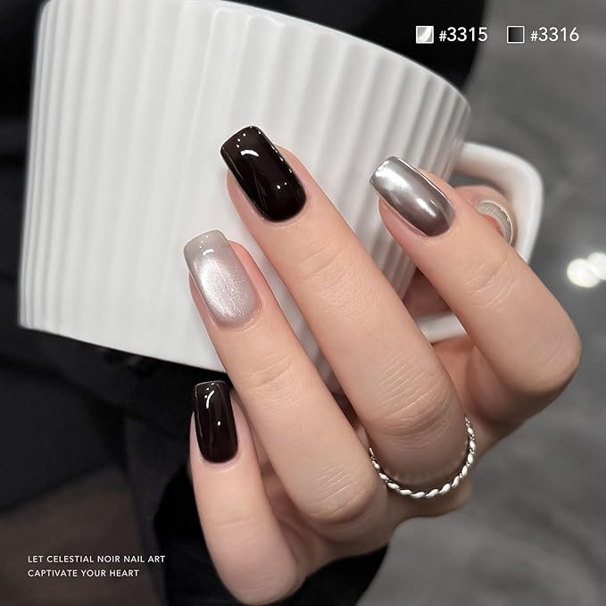 GAOY Black and White Gel Polish Set, Sliver Cat Eye, Opal White, Jelly Black Glitter Reflective Gel, Magnetic Holographic DIY Nail Art