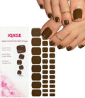 32 Pcs Semi Cured Gel Toe Nail Strips Dark Brown Gel Nail Stickers Full Cover Nails Wraps Self Adhesive Toe Nails Polish Strips Stickers for Women UV/LED Light Required