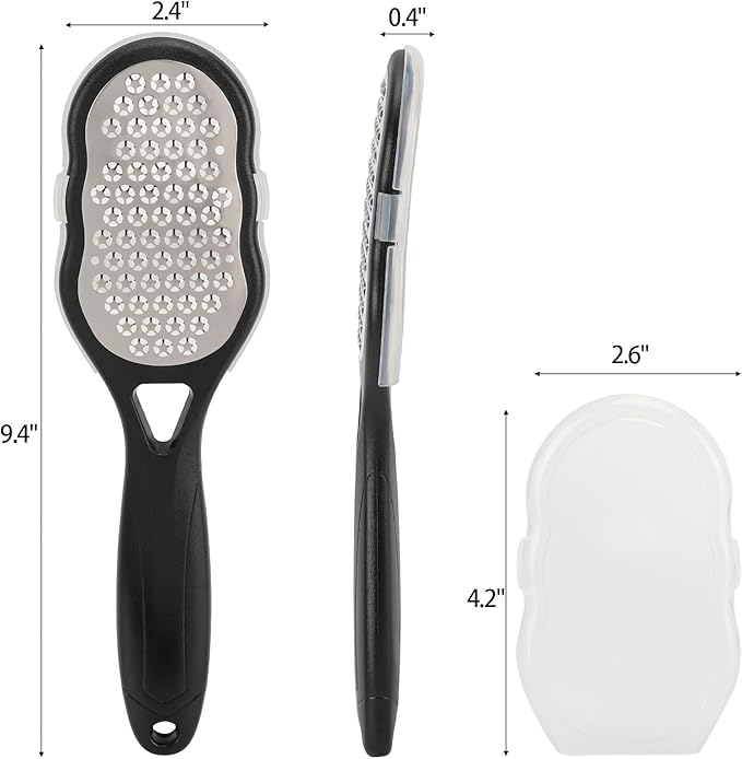 2 Pcs Foot Files with Skin Catcher, Stainless Steel Foot Rasp Callus Remover Pedicure Feet Grater Foot Scrubber Dead Skin Remover for Feet