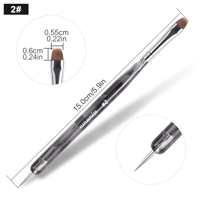 Kolinsky Sable Nail Brush French Nail Brush 2 Way Professional UV Gel Acrylic Nail Art Brush with Dotting Tool for French Manicure Cuticle Clean Up Nail Art Design Brush (2#)