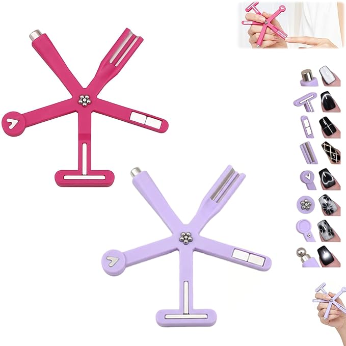 Cat Eye Magnet Kit, Nail Art Magnet Set 6 in 1 Gel Nail Polish Magnets for Nail Art, Strong Magnetic Nail Design Tools Nail Magnets for Cat Eye Gel Polish (Purple+Red)