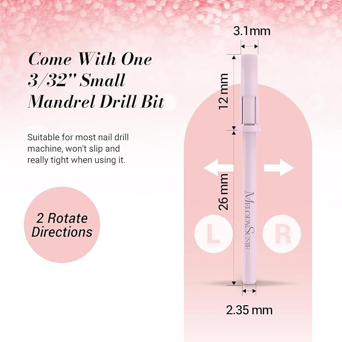 MelodySusie 50 Pcs Nail Drill Bits Small Sanding Bands with 3.1mm Mandrel Bit, 180 Fine Grit Nail File for Acrylic Nails Gel Manicures and Pedicure, Pink (Pack of 2)