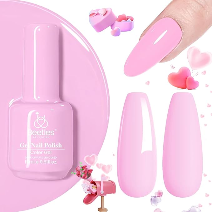 Beetles Pink Gel Polish - Fairy Tale 15ML/0.51Fl Oz, Pastel Light Pink Gel Nail Polish, Soak Off UV LED Lamp Nail Art, Long-Lasting Manicure Salon DIY Home Easter Spring Nails - Gifts for Her