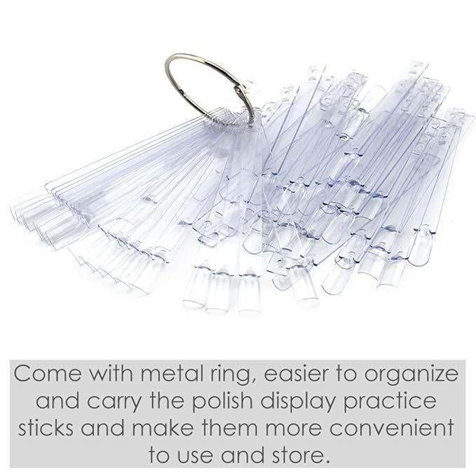KINGMAS 150 Pcs Nail Swatches Sticks with Ring, Clear Nail Art Color Display False Nail Tips Polish Practice Sticks (1~150 Number Posted)