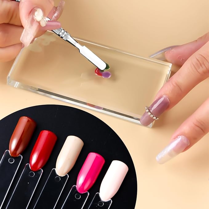 150pcs Nail Swatch Sticks with Ring, Clear Fan-shaped Nails Color Swatches with Palette Spatula Tool for Nail Polish Display Practice Nails Techs Must Haves Nail Supplies