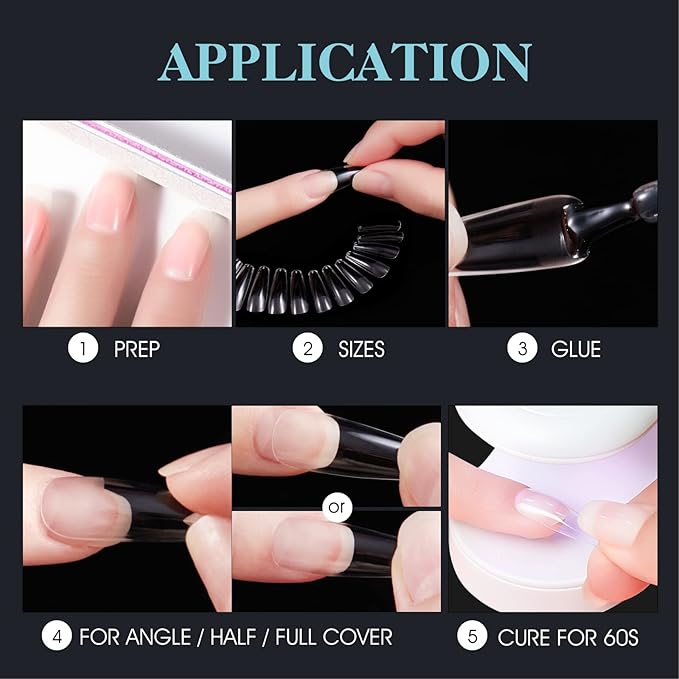 Gelike ec Nail Tips Almond for Salon: 552 Pcs Medium Soft Gel Nail Tips for Manicure 12 Sizes